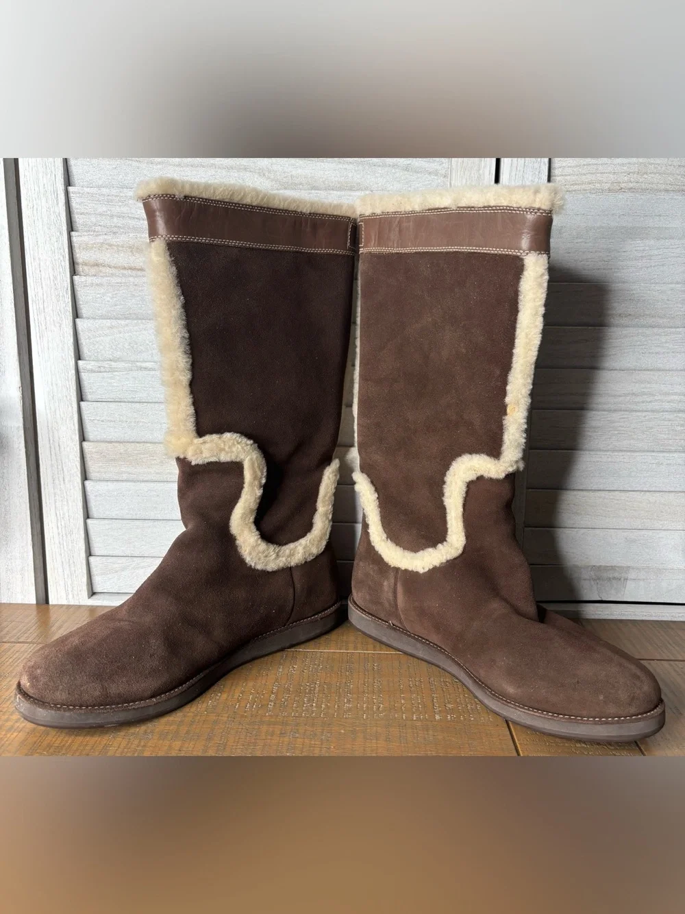 Cole Haan Air Jillian Waterproof Suede Shearling Fur Tall Winter Boots Size 9.5